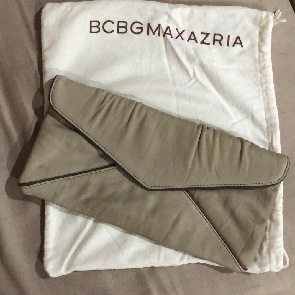 BCBG Maxazria dove grey leather envelope clutch